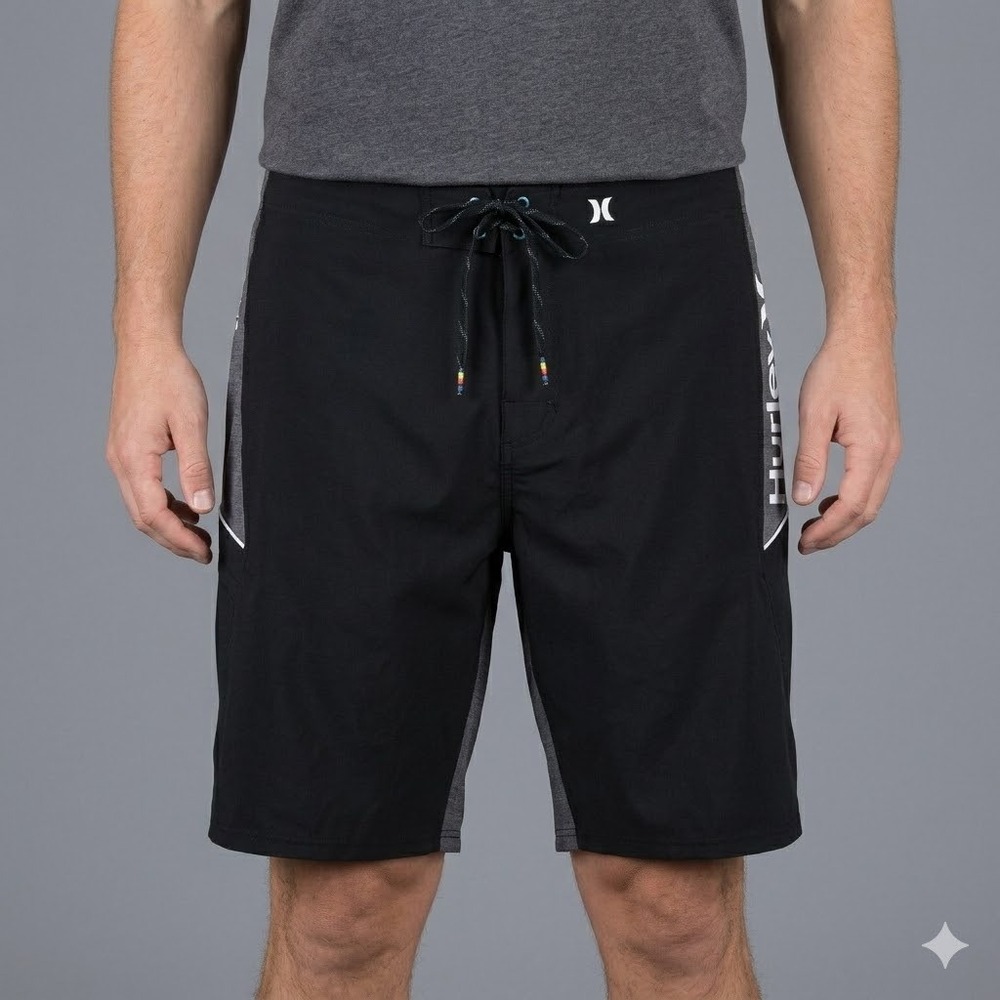Hurley‎ Board Shorts Phantom Heathered Black Performance Size 36 Stretch EUC